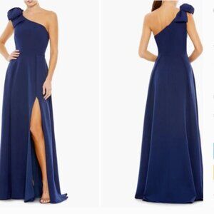 MAC DUGGAL 26989 BOW ONE SHOULDER A-LINE MIDNIGHT NAVY GOWN sz 6